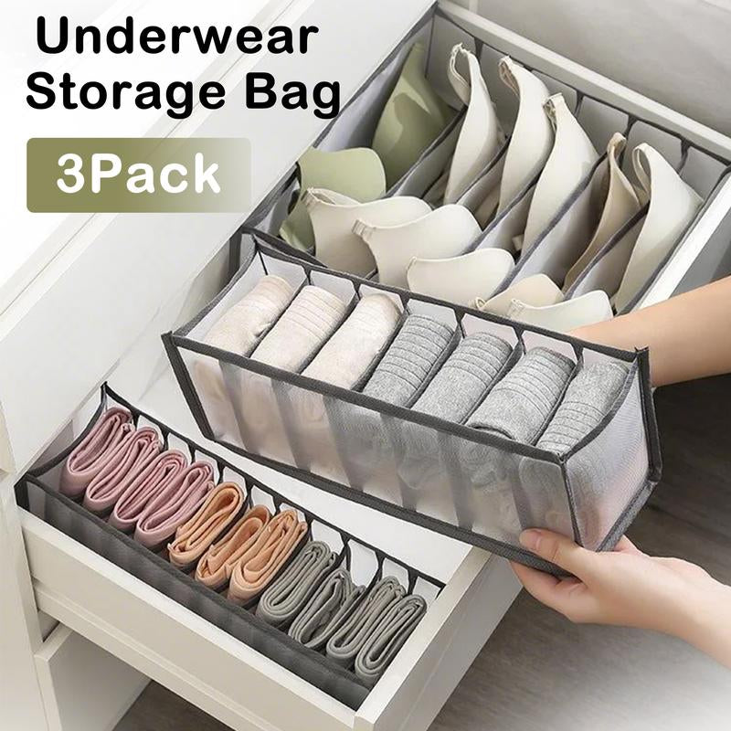 Foldable Underwear Organizer Set - 3 Count Drawer Divider Bins for Bras, Socks, Ties, and Underwear Storage with Anti-Static Material to Prevent Cling and Tangling