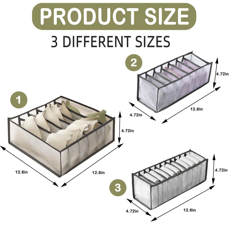 Foldable Underwear Organizer Set - 3 Count Drawer Divider Bins for Bras, Socks, Ties, and Underwear Storage with Anti-Static Material to Prevent Cling and Tangling