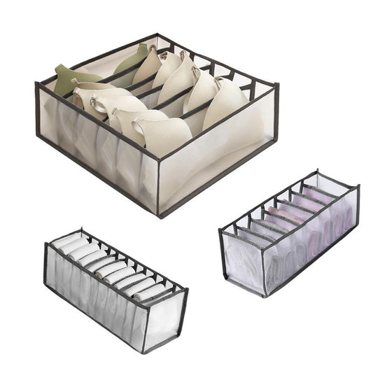 Foldable Underwear Organizer Set - 3 Count Drawer Divider Bins for Bras, Socks, Ties, and Underwear Storage with Anti-Static Material to Prevent Cling and Tangling