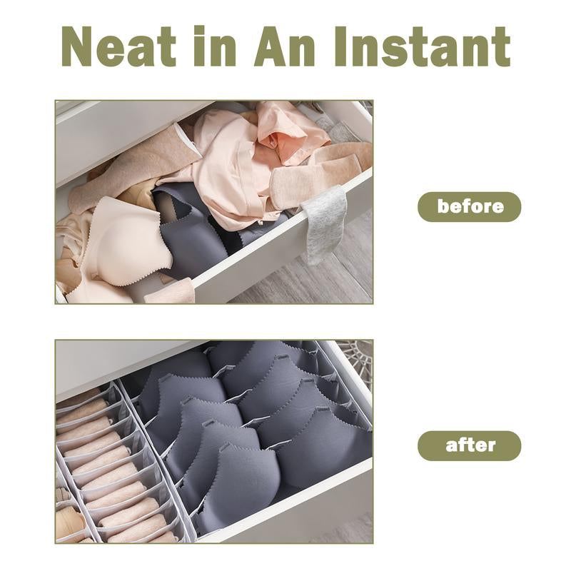 Foldable Underwear Organizer Set - 3 Count Drawer Divider Bins for Bras, Socks, Ties, and Underwear Storage with Anti-Static Material to Prevent Cling and Tangling