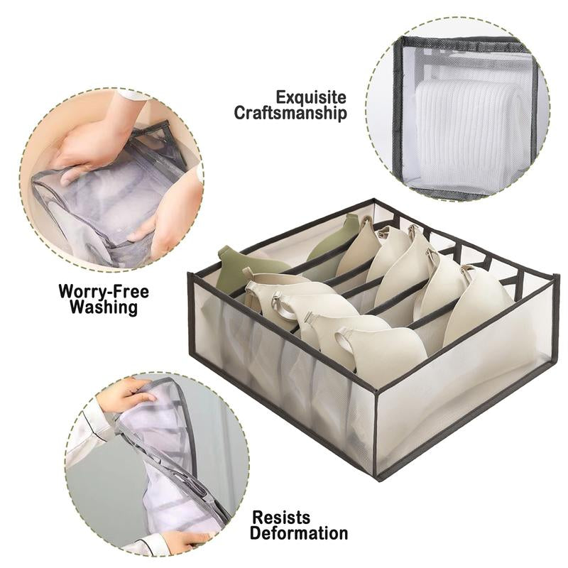 Foldable Underwear Organizer Set - 3 Count Drawer Divider Bins for Bras, Socks, Ties, and Underwear Storage with Anti-Static Material to Prevent Cling and Tangling